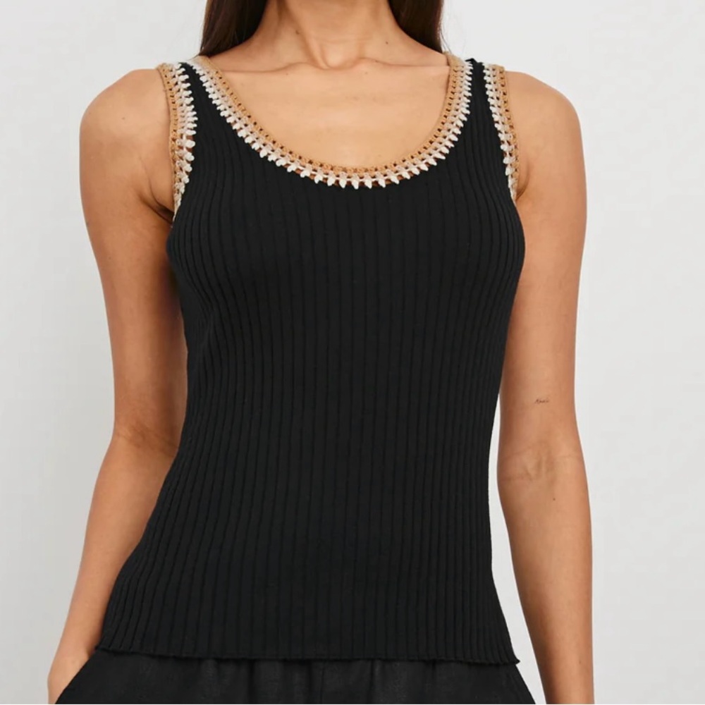 NWT Estrella Rails Black Ribbed Tank with Braided Detail size M